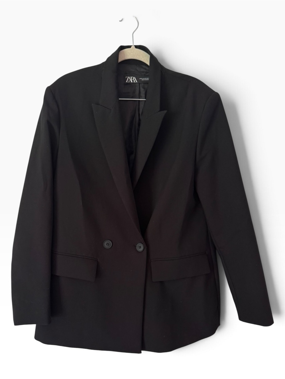 ZARA Black Oversized Double Breasted V Neck Blazer Jacket Women’s Size XS